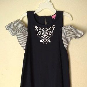 Girls Navy cold shoulder dress